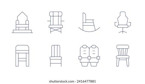 Chair icons. Editable stroke. Containing throne, stool, beachchair, chair, rockingchair, chairs.