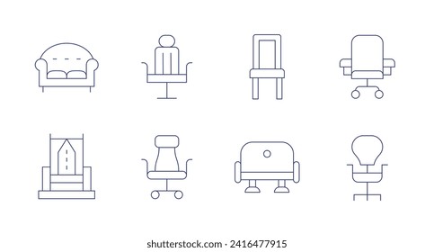 Chair icons. Editable stroke. Containing sofa, throne, gamingchair, officechair, chair, deskchair.