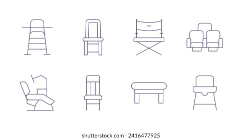Chair icons. Editable stroke. Containing referee, dentalchair, chair, directorschair, stool, cinemaseats, babychair.