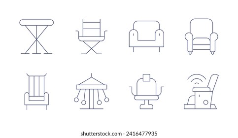 Symbole der Vorsitzenden. Bearbeitbarer Strich. Mit Foldingsstuhl, Stuhl, Direktion, Fliegensitze, Sessel, Massagestuhl.
