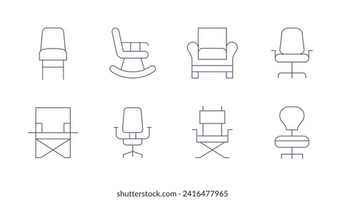 Iconos de la silla. Trazo editable. Consta de silla, sillón, silla plegable, rockinchera, tocadiscos.