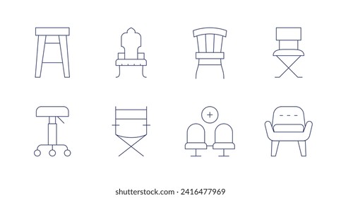 Chair icons. Editable stroke. Containing barstool, stool, chair, foldingchair, armchair.