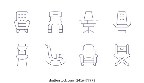 Iconos de la silla. Trazo editable. Consta de sillón, silla, tumbona, silla de ruedas, escritorio, trono, tocadiscos.