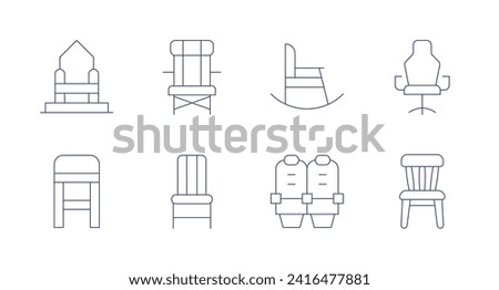 Chair icons. Editable stroke. Containing throne, stool, beachchair, chair, rockingchair, chairs.