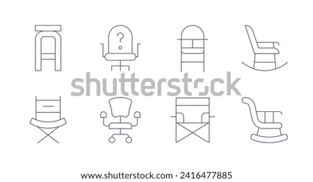 Chair icons. Editable stroke. Containing stool, directorchair, chair, feedingchair, foldingchair, rockingchair.