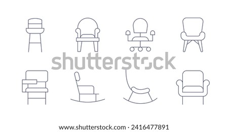 Chair icons. Editable stroke. Containing stool, chair, rockingchair, deskchair, armchair.