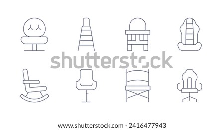 Chair icons. Editable stroke. Containing chair, rockingchair, babychair, campingchair, seat, gamer.