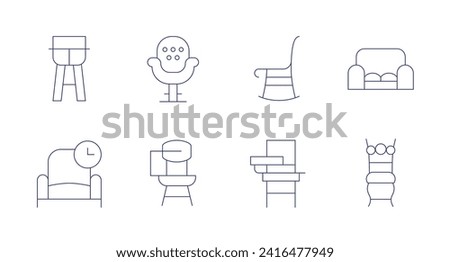 Chair icons. Editable stroke. Containing highchair, lounge, chair, rockingchair, deskchair, sofa.