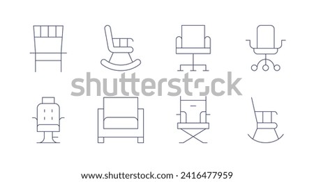 Chair icons. Editable stroke. Containing chair, barberchair, directorchair, rockingchair, armchair.