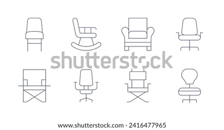 Chair icons. Editable stroke. Containing chair, armchair, foldingchair, rockingchair, officechair.
