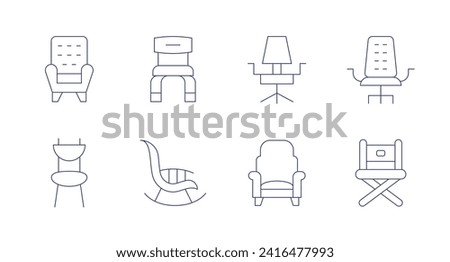 Chair icons. Editable stroke. Containing armchair, chair, rockingchair, deskchair, throne, officechair.
