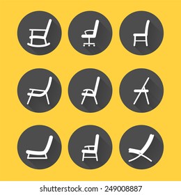 Chair Icons with Long Shadow on Yellow Background