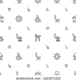 chair icons pattern seamless white background. Included editable outline disabled, baby chair, office, sunbed, barber chair, rocking chair icons for web and mobile.