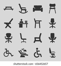 Chair icons set. set of 16 chair filled icons such as disabled, man working at the table, sofa