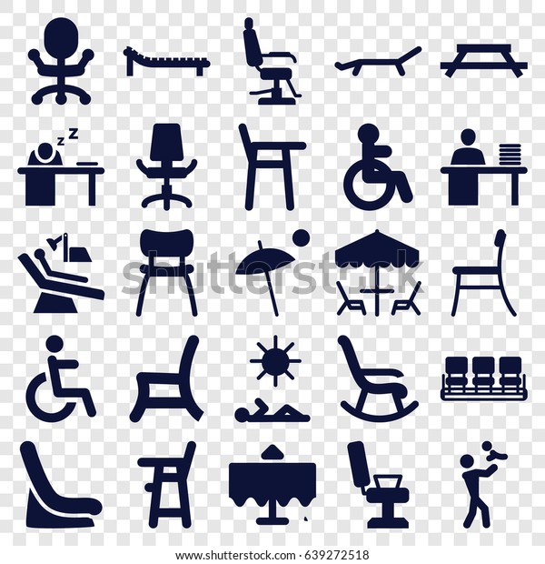 Chair icons set. set of 25\
chair filled icons such as restaurant table, disabled, baby seat in\
car, man working at the table, sunbed, umbrella, man laying in\
sun