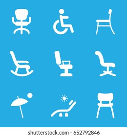 Chair icons set. set of 9 chair filled icons such as sunbed, disabled