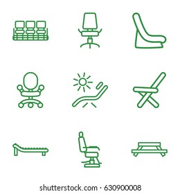 Chair icons set. set of 9 chair outline icons such as baby seat in car, sunbed