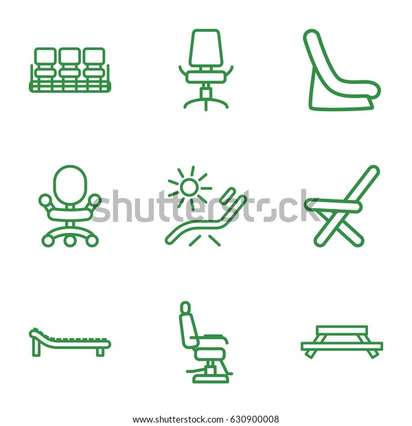 Chair icons set. set of 9 chair outline icons such\
as baby seat in car,\
sunbed