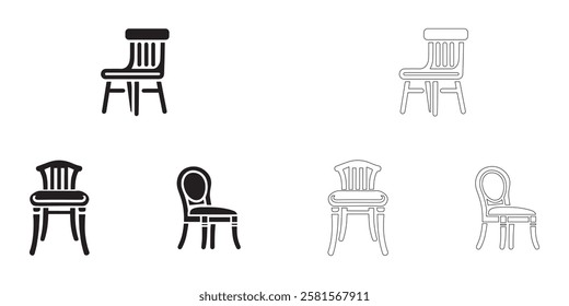 chair icons set in black color simple and clean vector illustration on a white background.
