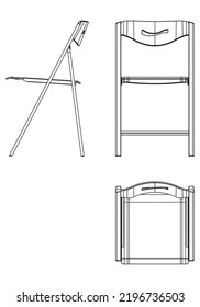 Chair isolated lines on white background, vector illustration. Front, side, top view. Set of different views of modern chair