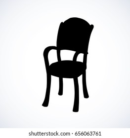 Chair isolated on white backdrop. Black ink hand drawn emblem