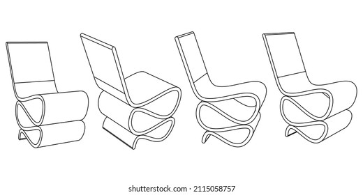 Chair isolated on white background in different positions. Line graphics icon. Vector illustration