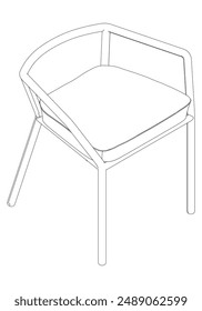Silla aislada sobre fondo blanco en diferentes posiciones. Icono de gráficos de línea. Ilustración vectorial