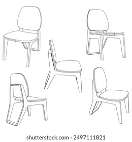 Chair isolated on white background in different positions. Line graphics icon. Vector illustration