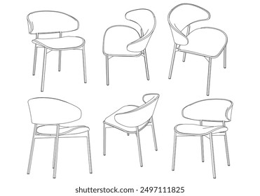 Chair isolated on white background in different positions. Line graphics icon. Vector illustration