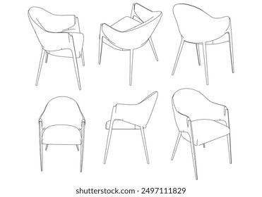Chair isolated on white background in different positions. Line graphics icon. Vector illustration