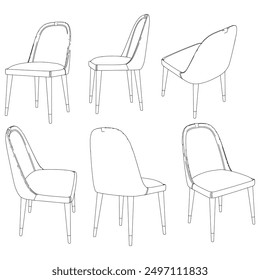 Chair isolated on white background in different positions. Line graphics icon. Vector illustration