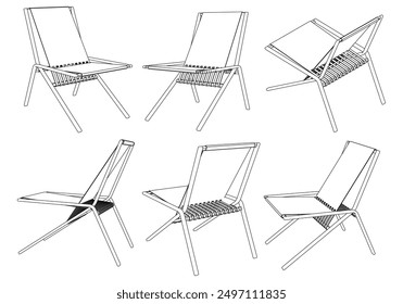 Chair isolated on white background in different positions. Line graphics icon. Vector illustration