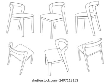 Chair isolated on white background in different positions. Line graphics icon. Vector illustration