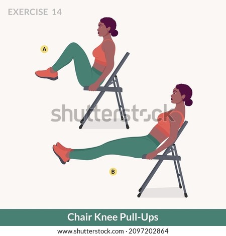 Chair Knee Pull-Ups exercise, Woman workout fitness, aerobic and exercises.
