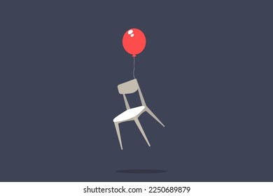 chair lift in the air with balloon. concept of vacancy chair, human resources, employee hiring, open position, job recruiting and opportunity.