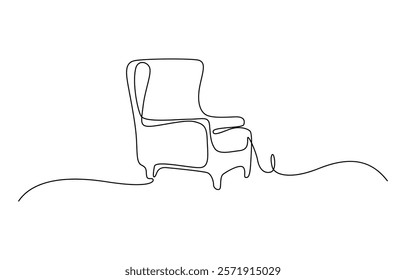 Chair line art style vector illustration, Continuous single one line art drawing of minimalist modern sofa chair vector illustration, Armchairs collection in continuous single line drawing style.