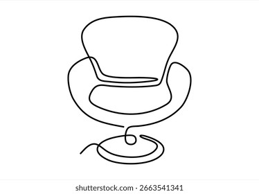Stuhllinie durchgehender Zeichnungsvektor. Eine Zeile Ein weicher Stuhl, Vektorhintergrund. Armlehnensymbol. Kontinuierliche Umrisse eines stilvollen Stuhls.	
