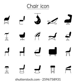 Chair line icon set in side view in glyph style
