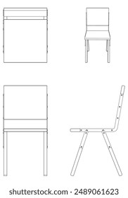Chair Line Vector Illustration. Different Views of Modern Chair, Ideal for Furniture Design and Interior Concepts with Front, Side, and Top Views