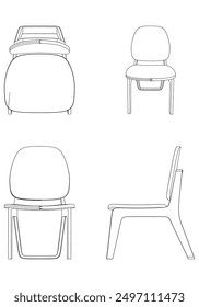 Chair Line Vector Illustration. Different Views of Modern Chair, Ideal for Furniture Design and Interior Concepts with Front, Side, and Top Views