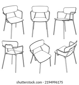 Chair line vector illustration, Set of different views of modern chair