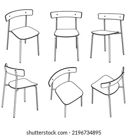 Chair line vector illustration, Set of different views of modern chair