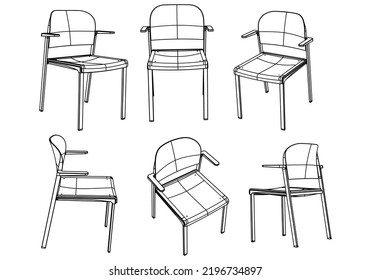 Chair line vector illustration, Set of different views of modern chair