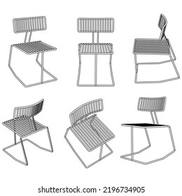 Chair line vector illustration, Set of different views of modern chair