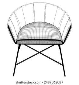 In: Chair Line Vektorillustration.  Set aus verschiedenen Ansichten des modernen Stuhls mit detaillierten Design-Elementen, Ideal für Möbeldesign und Innenkonzepte