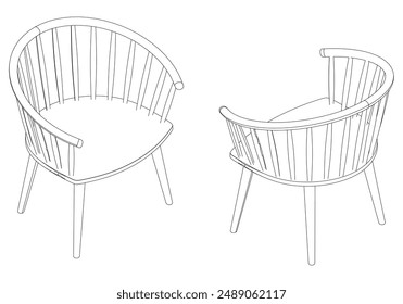 Chair Line Vector Illustration.  Set of Different Views of Modern Chair with Detailed Design Elements, Ideal for Furniture Design and Interior Concepts