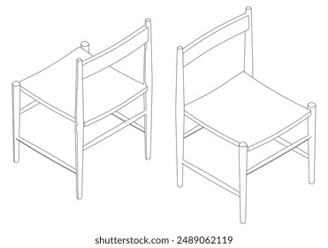 Chair Line Vector Illustration.  Set of Different Views of Modern Chair with Detailed Design Elements, Ideal for Furniture Design and Interior Concepts