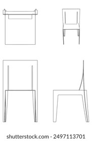 Chair Line Vector Illustration.  Set of Different Views of Modern Chair with Detailed Design Elements, Ideal for Furniture Design and Interior Concepts