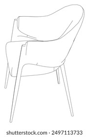Ilustración vectorial de la línea de la silla.  Conjunto de diferentes vistas de la silla moderna con Elementos de diseño detallados, ideal para el diseño de muebles y conceptos de interiores