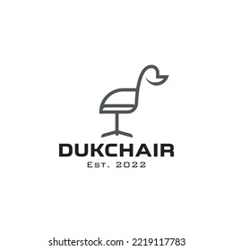 Chair logo with Animal Duck shaped logo design vector illustration